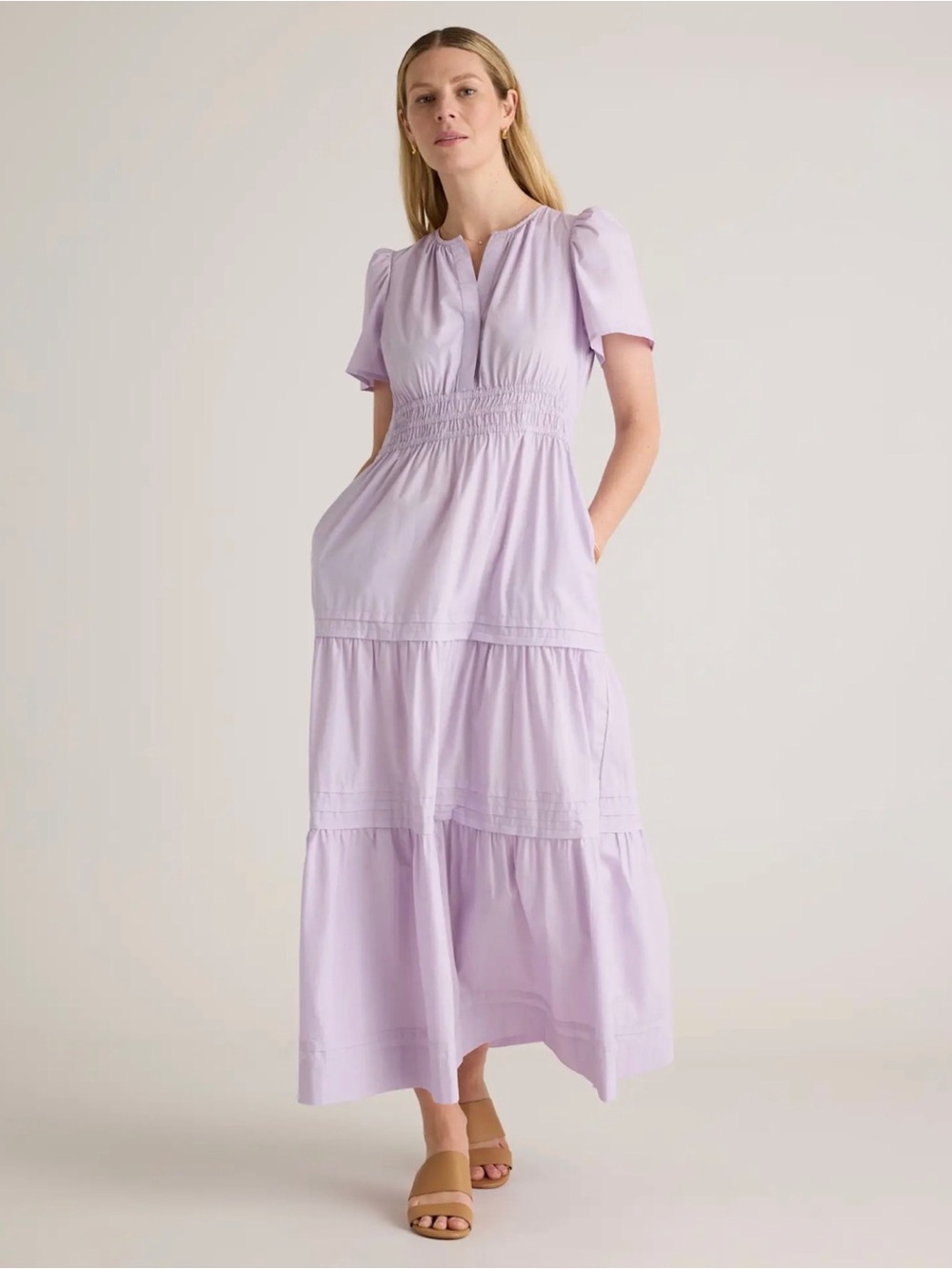 Quince - 100% Organic Cotton Poplin Tiered Maxi Dress - S